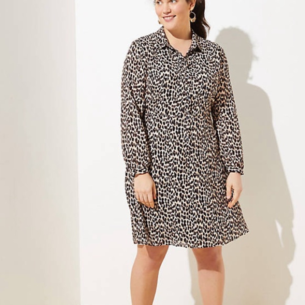 LOFT Plus Leopard Print Flare Shirtdress size 24W
